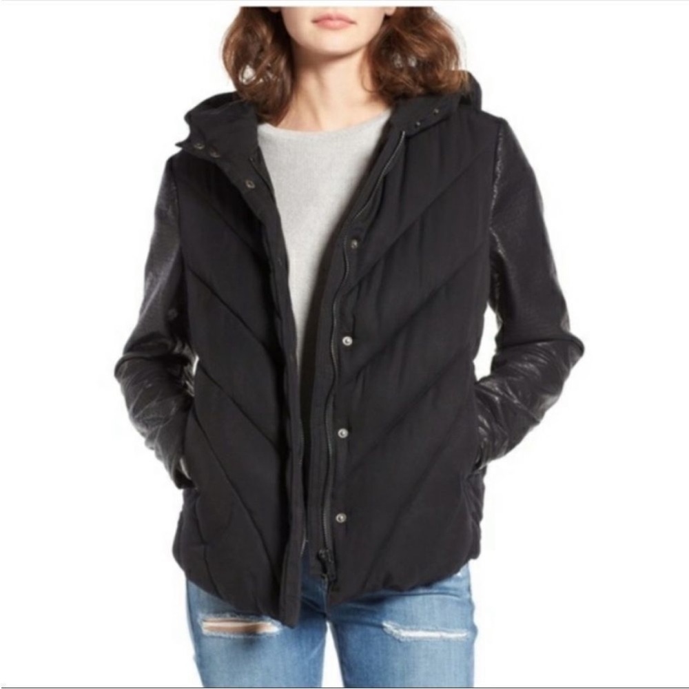 Blank NYC Puffer Faux Leather Moto Jacket Coat size small